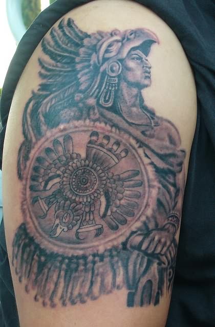 Aztec Warrior Shoulder Tattoo