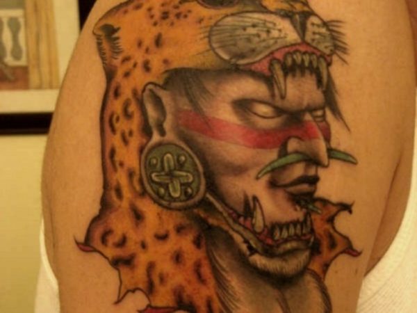 Aztec Warrior Tattoo On Shoulder