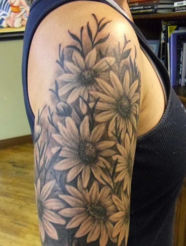 Black And Grey Flower Tattoo
