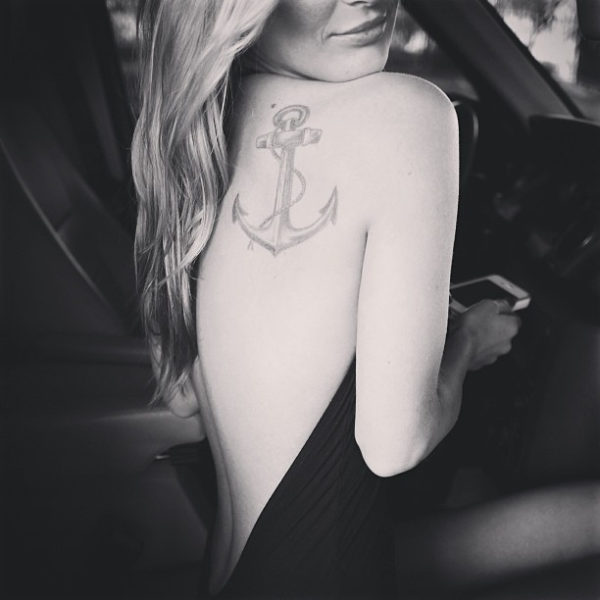 Black And White Anchor Tattoo