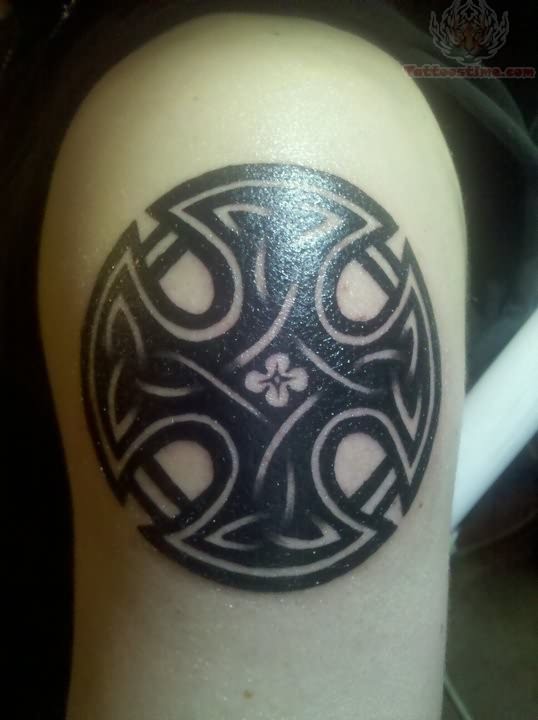 Black Circular Celtic Shoulder Tattoo