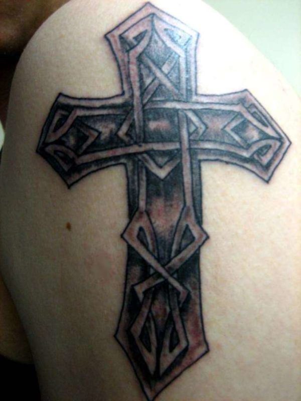 Black Cross Shoulder Tattoo