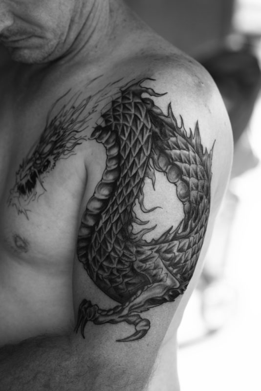 Black Shoulder Dragon Tattoo Design