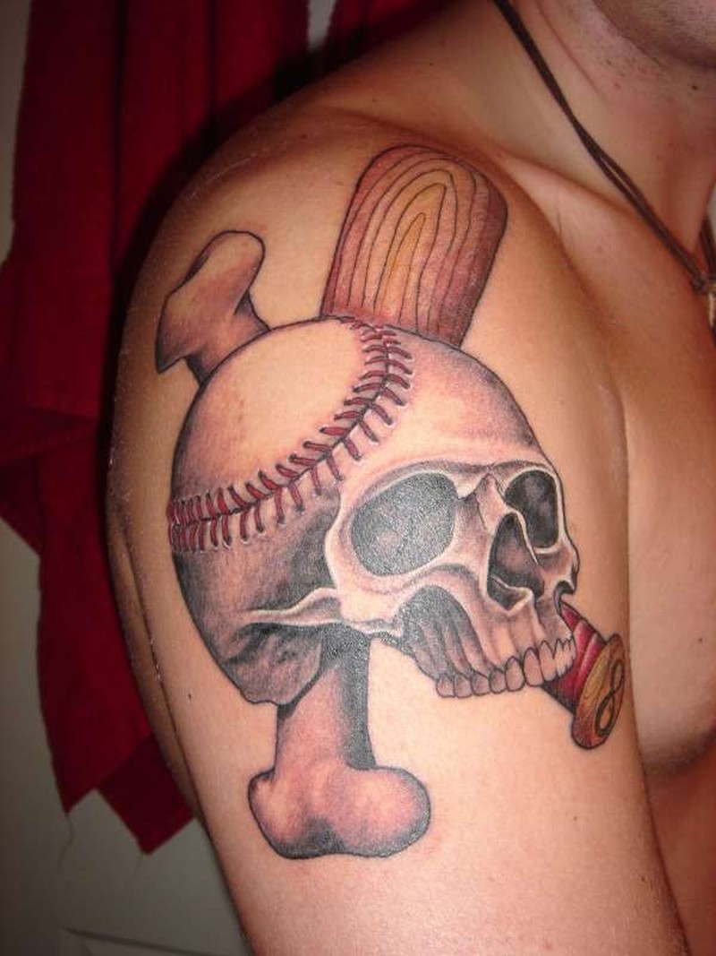 Baseball Skull Tattoo Design.