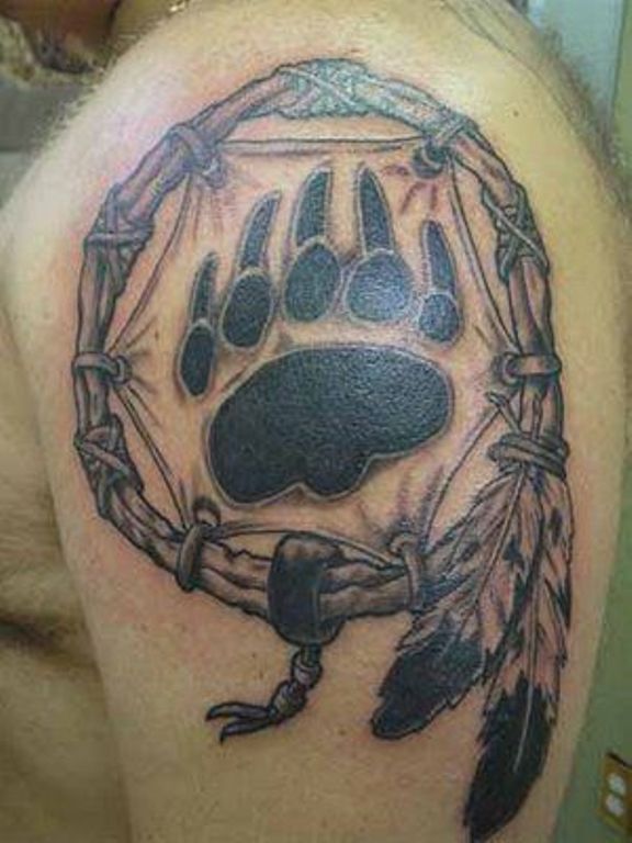 Bear Paw Tattoo On Left Shoulder