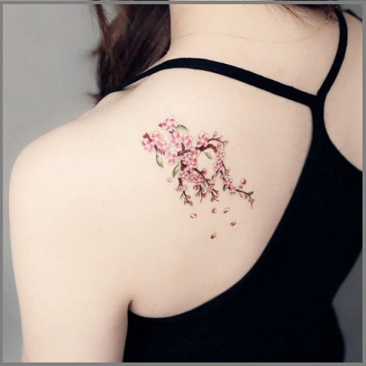 Beautiful Cherry Blossom Flowers On Shoulder Back