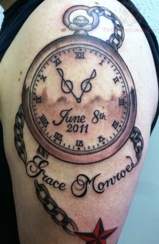 Beautiful Clock Shoulder Tattoo Design