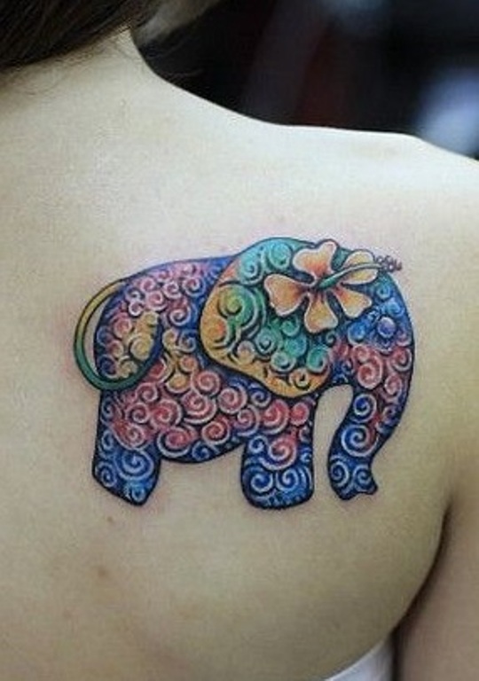 Beautiful Colorful Elephant Tattoo On Shoulder