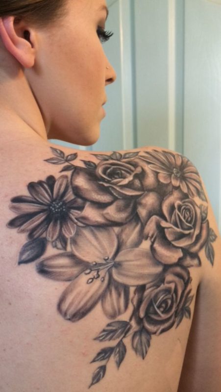 Beautiful Designer Flower Shoulder Blade Tattoo