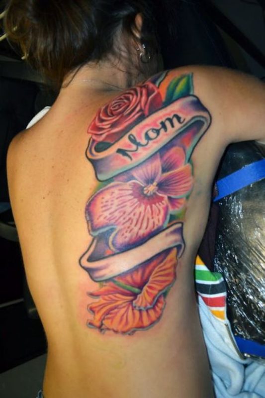 Beautiful Flower And Name Shoulder Tattoo