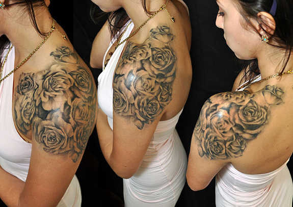 Beautiful Grey Shoulder Tattoo Design