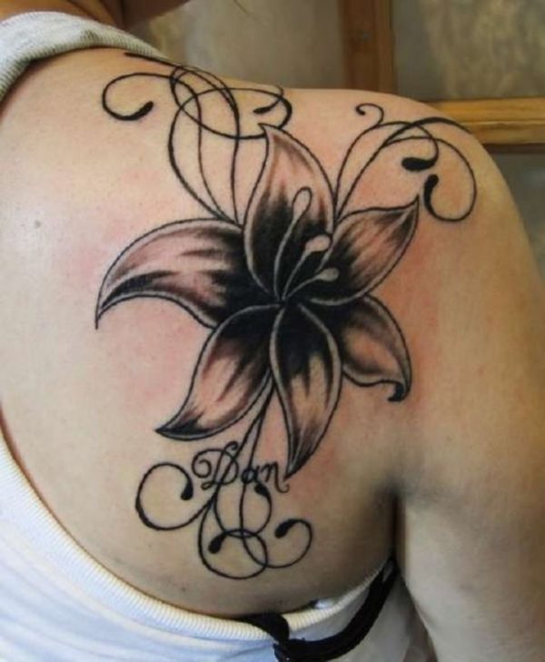Beautiful Lily Flower Tattoo On Shoulder