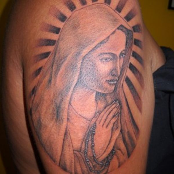 Beautiful Mary Shoulder Tattoo Design