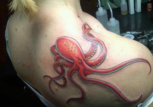 Beautiful Red Kraken Tattoo
