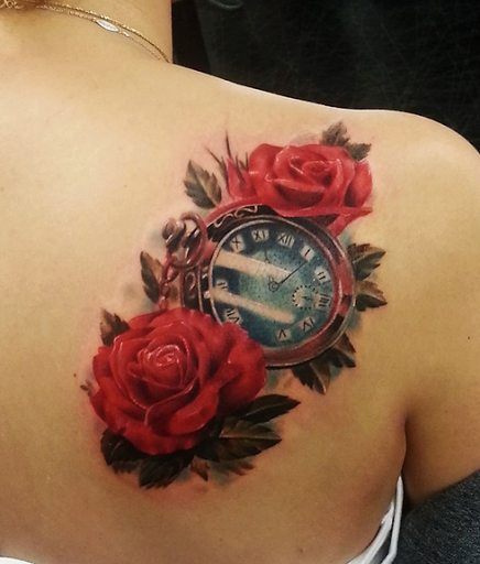 Beautiful Watch Shoulder Blade Tattoo