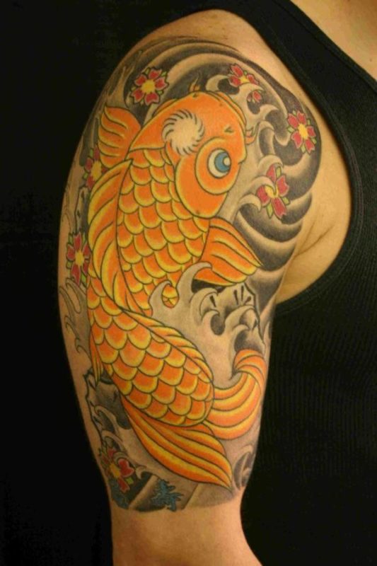 Beautiful Yellow Fish Shoulder Tattoo