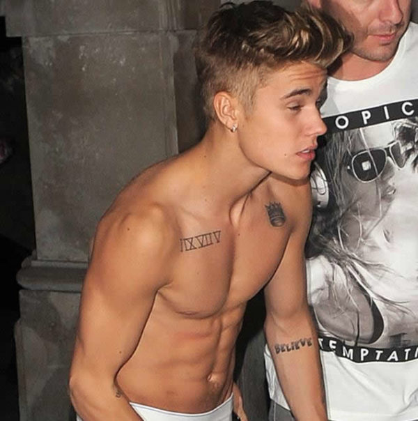 Bieber Roman Tattoo On Shoulder