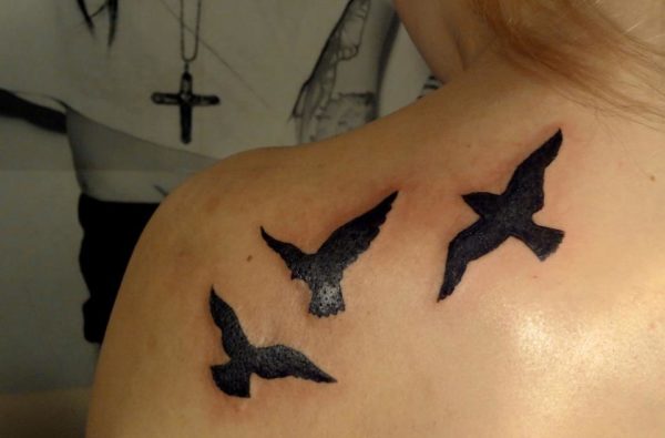 Birds Tattoo On Left Shoulder