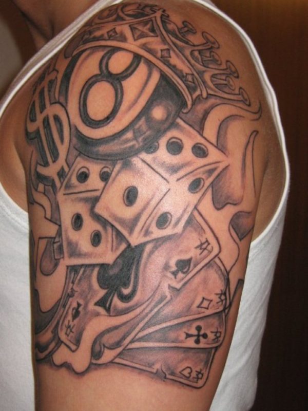 Black And Grey Dice Tattoo