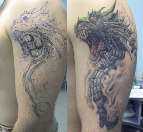 Black And Grey Dragon Tattoo