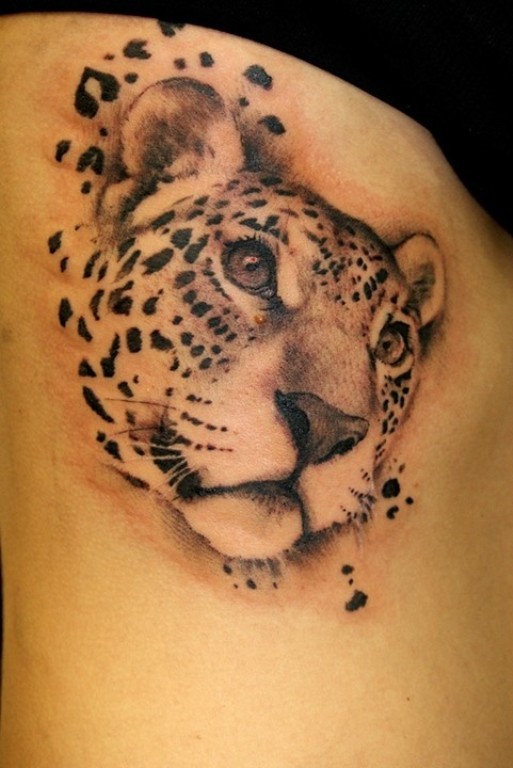 Black And Grey Leopard Tattoo