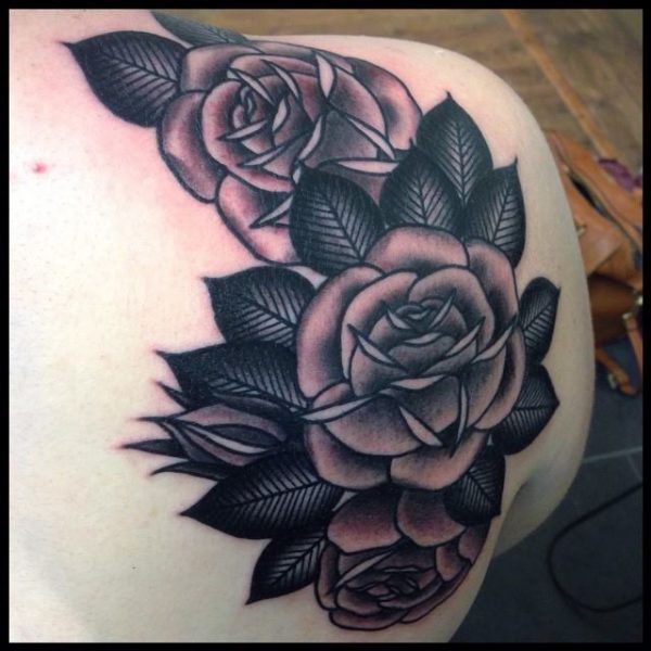 Black And Grey Shoulder Tattoo