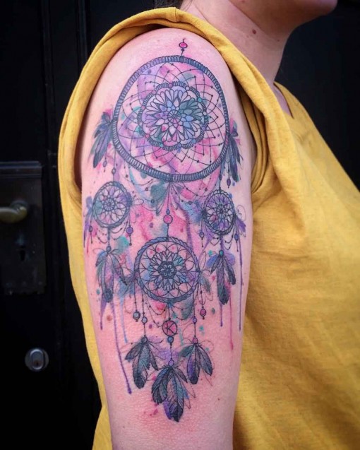 Black And Red Dream Catcher Tattoo