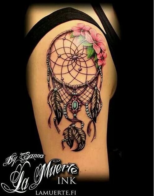 Black And Red Dream Catcher Tattoo