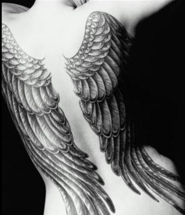 Black And White Angel Wings Tattoo