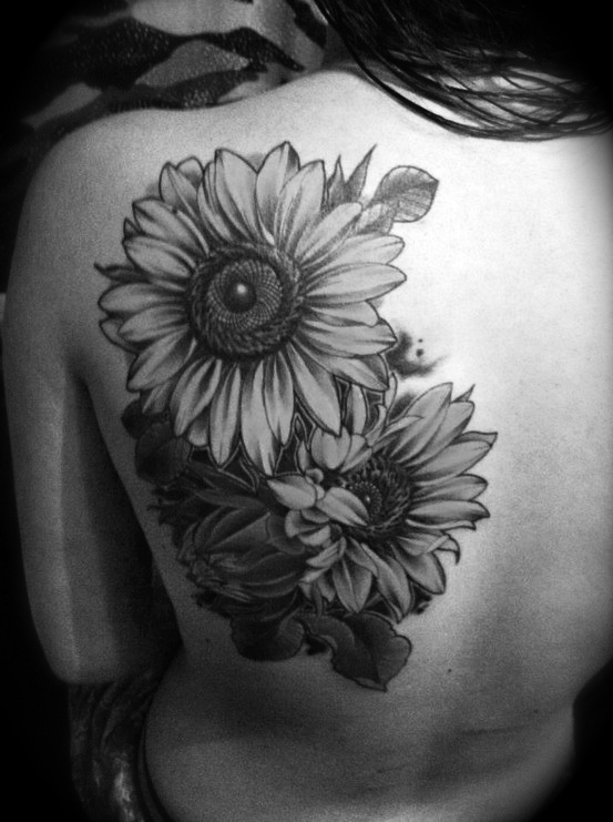 Black And White Flowers Tattoo Design