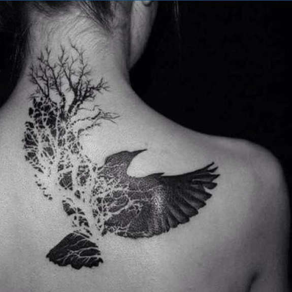 Black And White Flying Bird Shoulder Tattoo