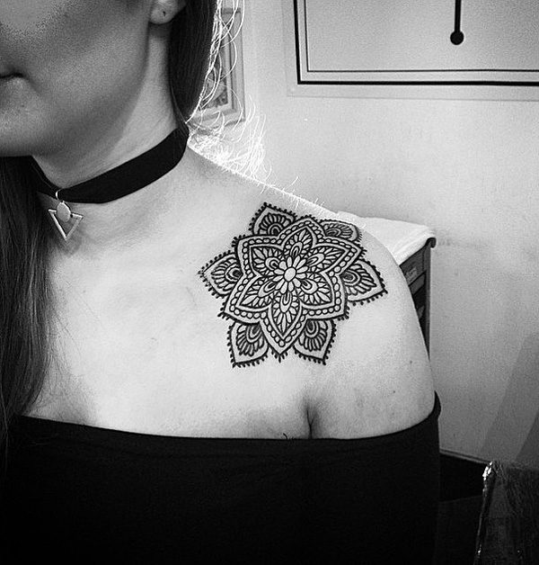 Black And White Mandala Shoulder Tattoo