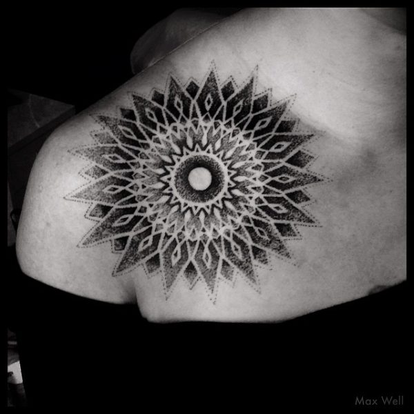 Black And White Mandala Shoulder Tattoo 