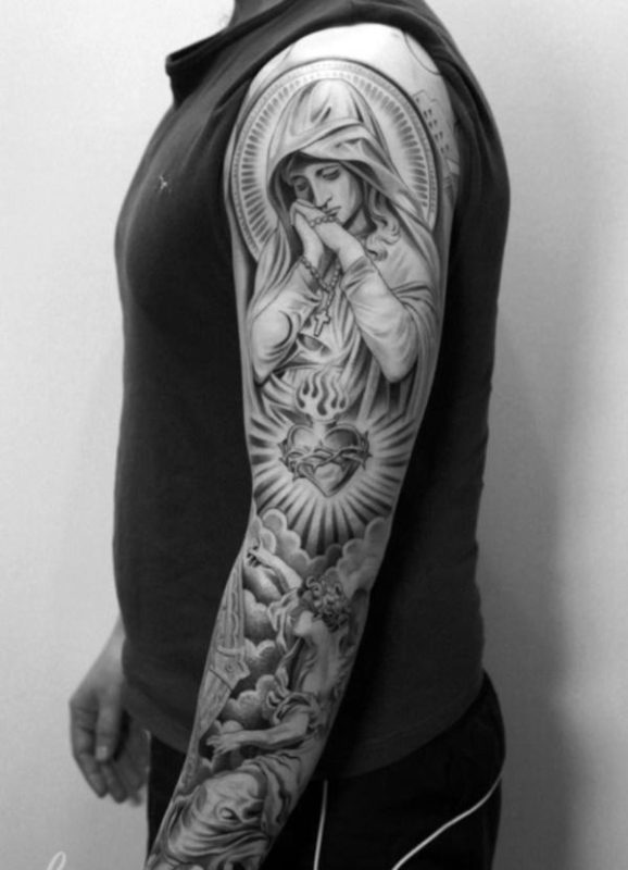 Black And White Mary Tattoo