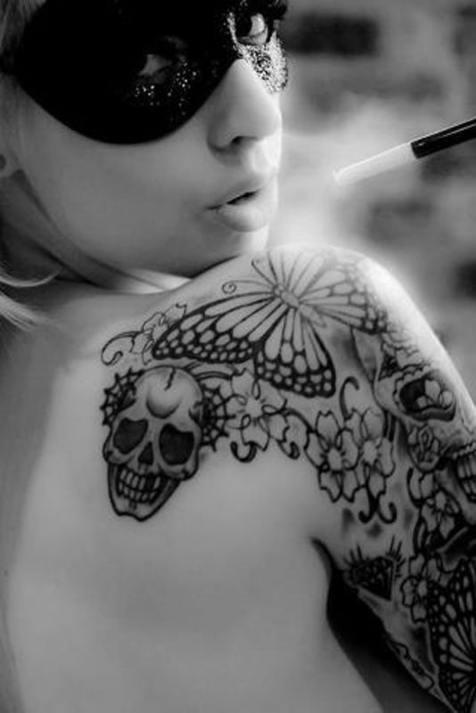 Black And White Skull Tattoo