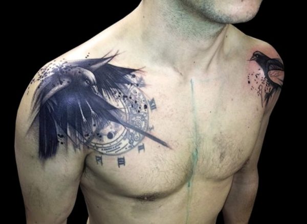 Black Bird Shoulder Tattoo