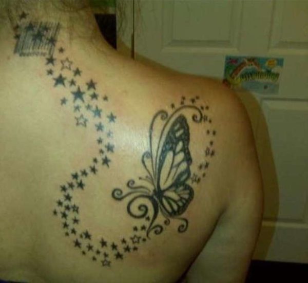 Black Butterfly And Stars Tattoo