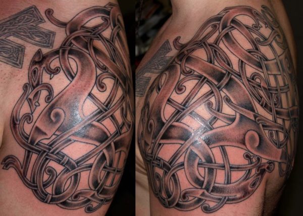 Black Celtic Tattoo On Joint Shoulder