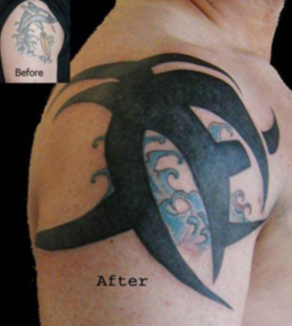 Black Cover Up Shoulder Tattoo Design