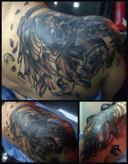 Black Cover Up Shoulder Tattoo