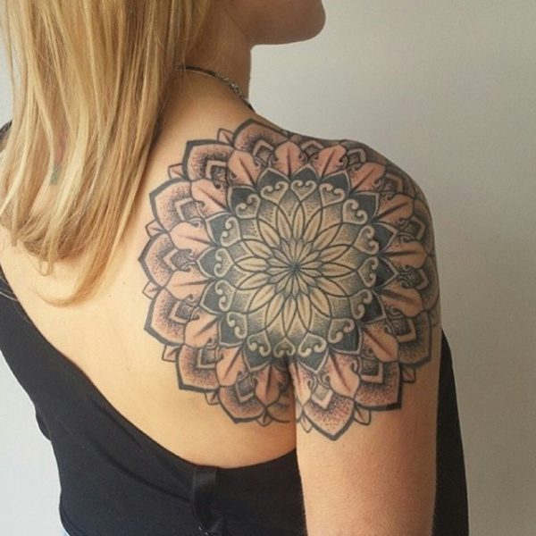 Black Dotwork Mandala Tattoo