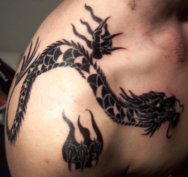 Black Dragon Shoulder Tattoo For Men