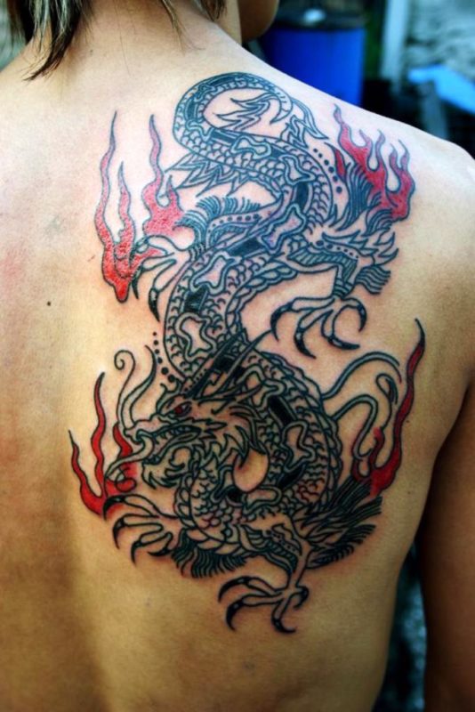 Black Dragon Tattoo On Right Shoulder