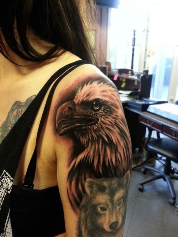 Black Eagle ANd Bear Tattoo Design