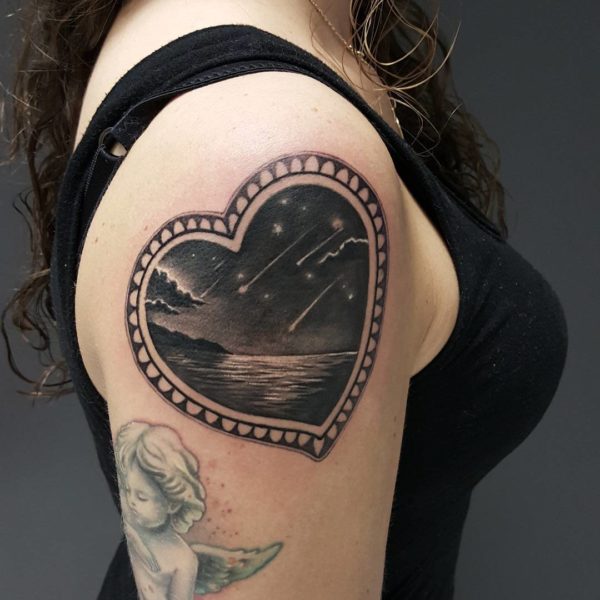 Black Heart Shoulder Tattoo