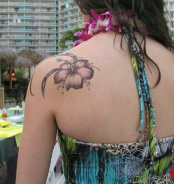 Black Hibiscus Flower Tattoo