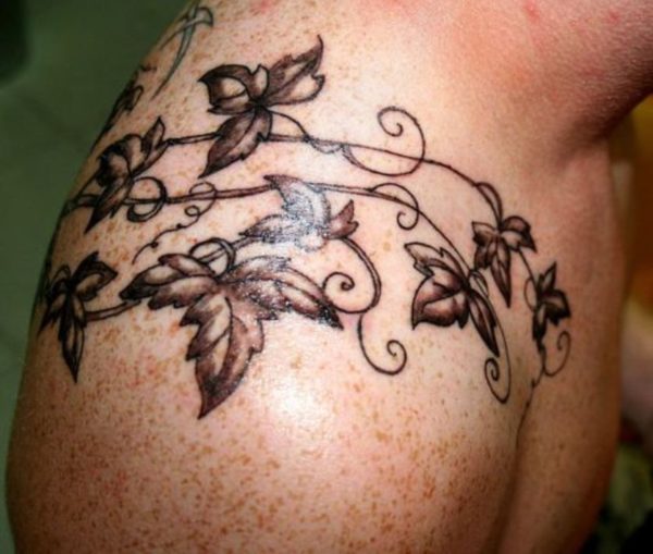 Black Ink Vine Shoulder Tattoo