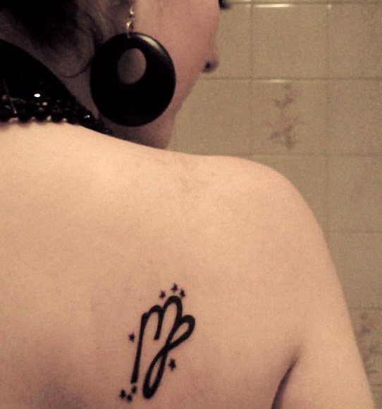 Black Ink Virgo Shoulder Tattoo