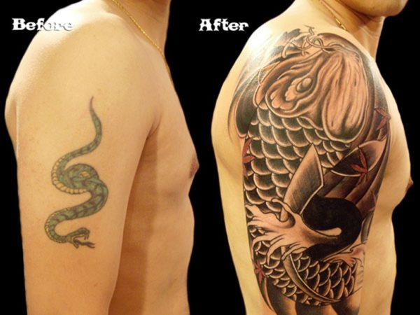 Black Japanese Cover Up Shoulder Tattoo