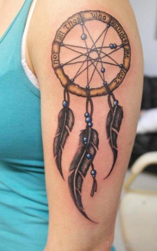 Black Leaves Dream Catcher Tattoo